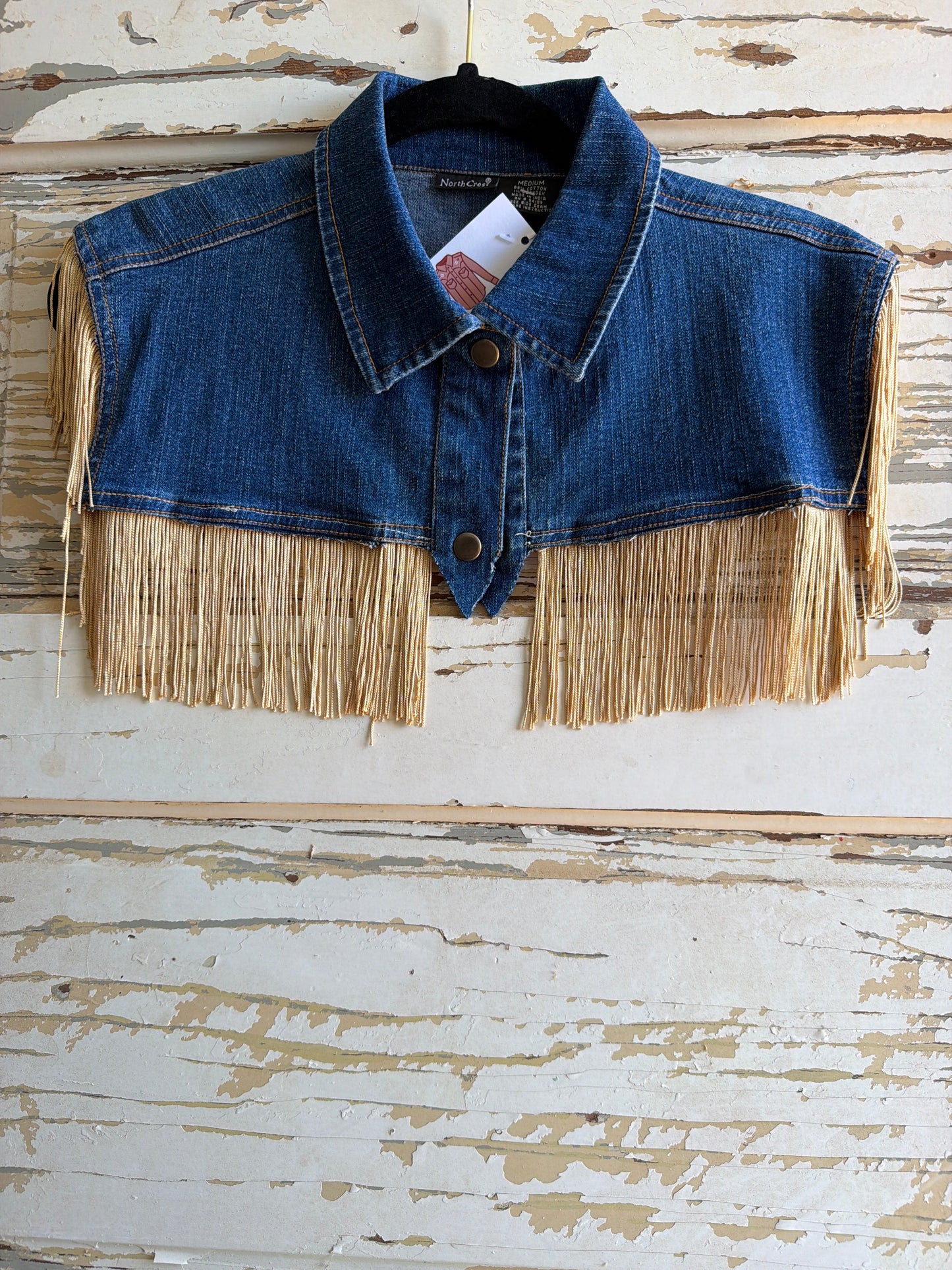 Gold Fringe Denim Cape -M