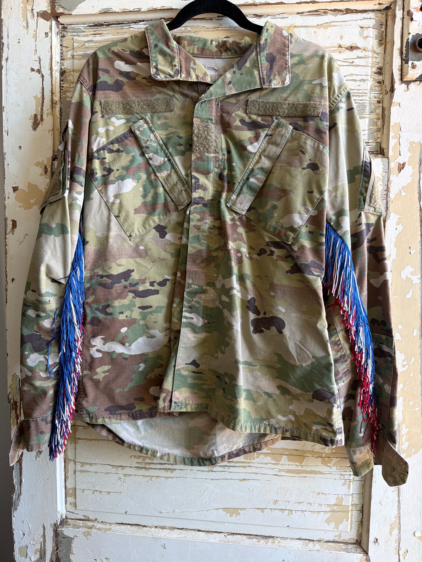Red white and blue fringe Camo horse Jacket -L