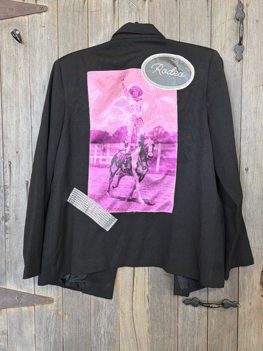 Vintage Smock Style Blazer with Satin Trick Rider and Rodeo Patches Large