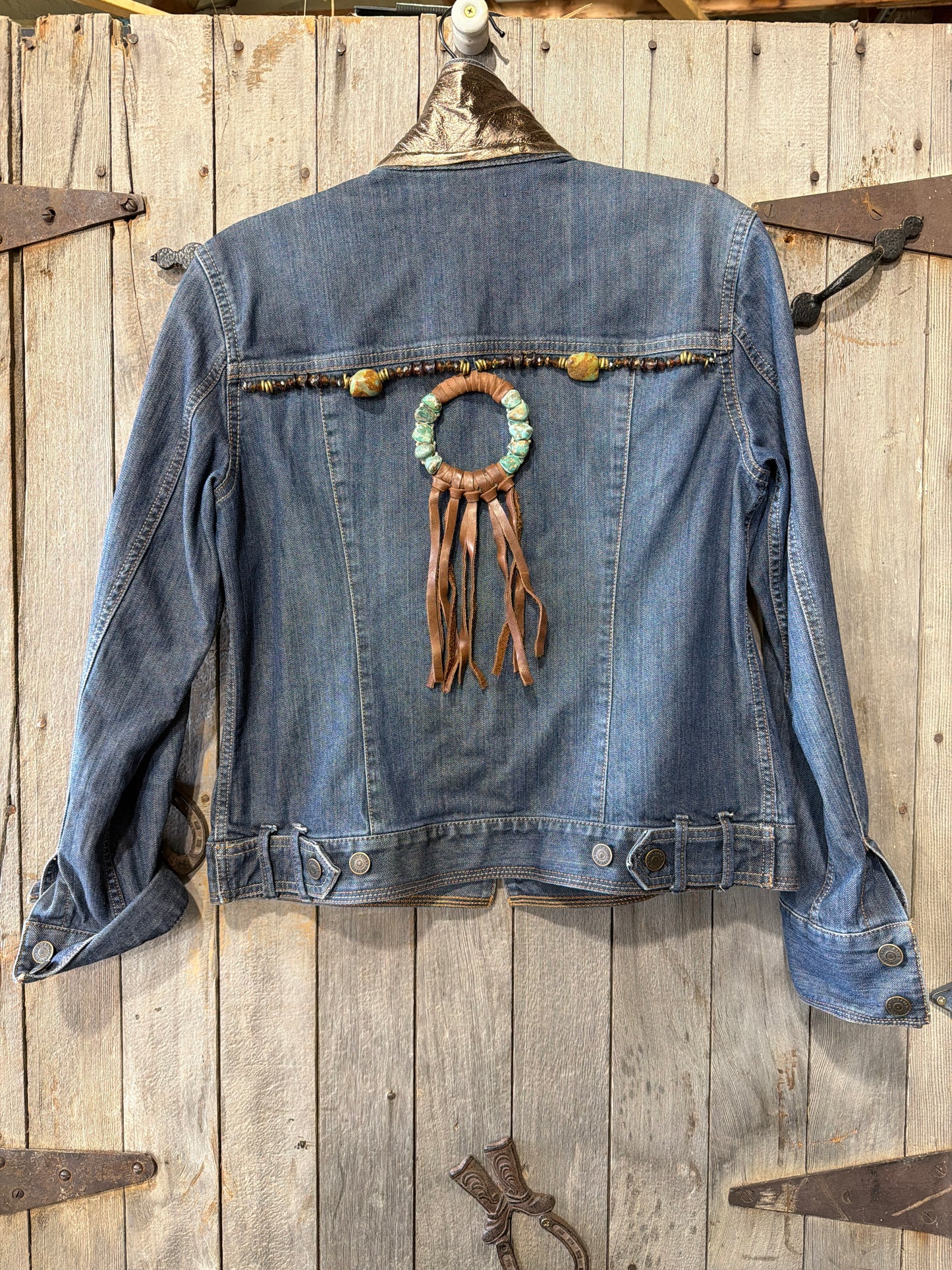 Eddie Bauer Embellished Jacket with Real Leather and Stone Beadwork