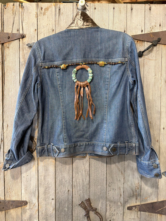 Eddie Bauer Embellished Jacket with Real Leather and Stone Beadwork