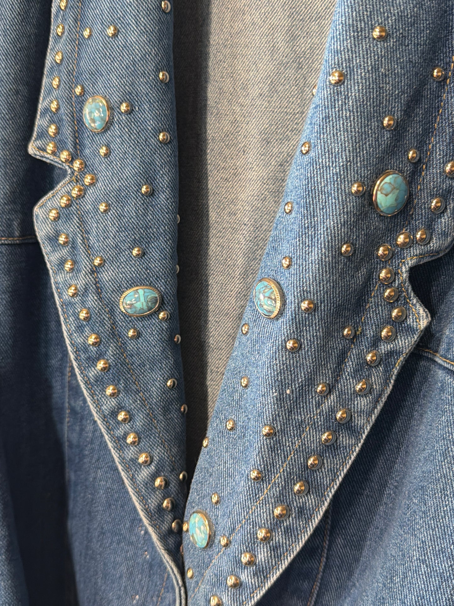 Denim and Faux Turquoise Studded Blazer Jacket 2XL