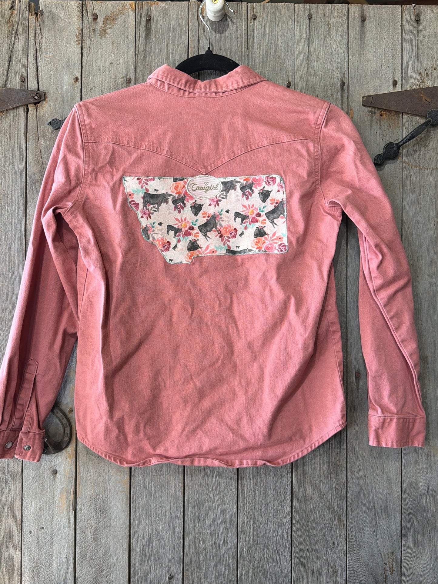 Youth XL Wrangler Snap Montana Cows and Rodeo Patch