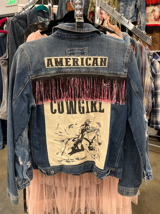 American Cowgirl with black and pink fringe