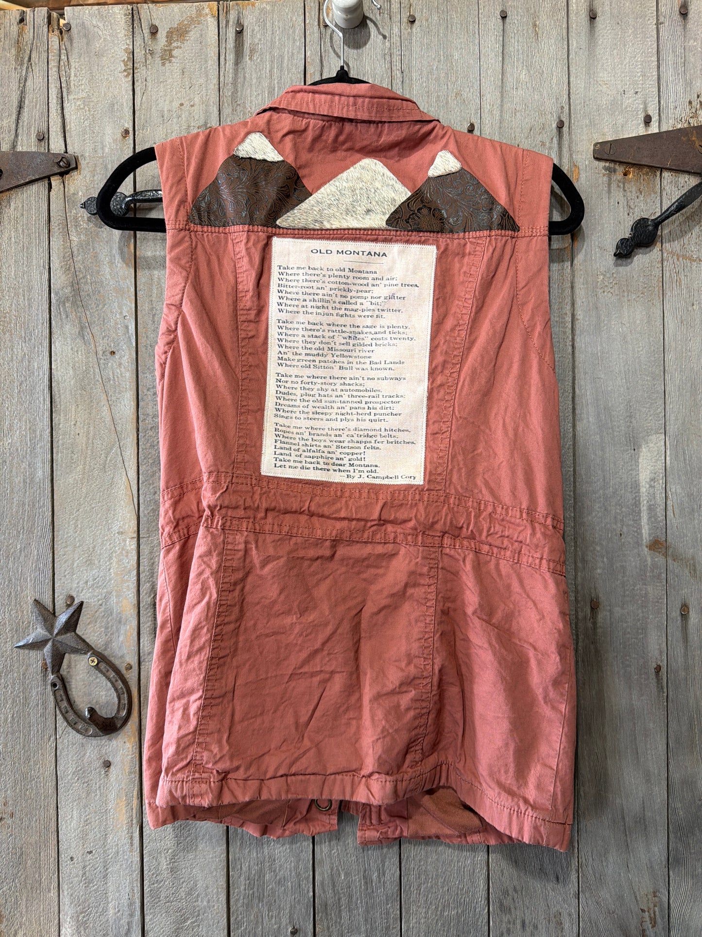 Old Montana Real Hide and Faux Leather Poem Vest M