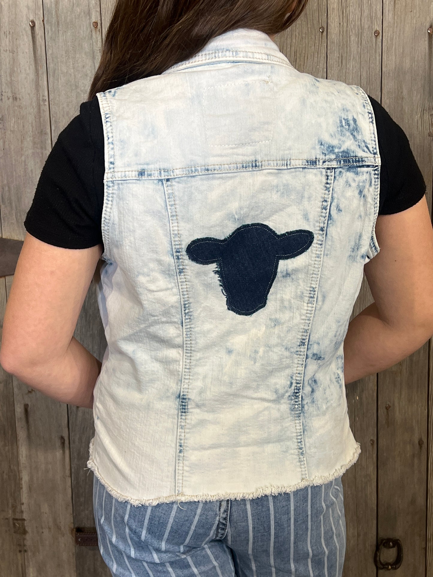 Cow Head Bleached Jean Vest