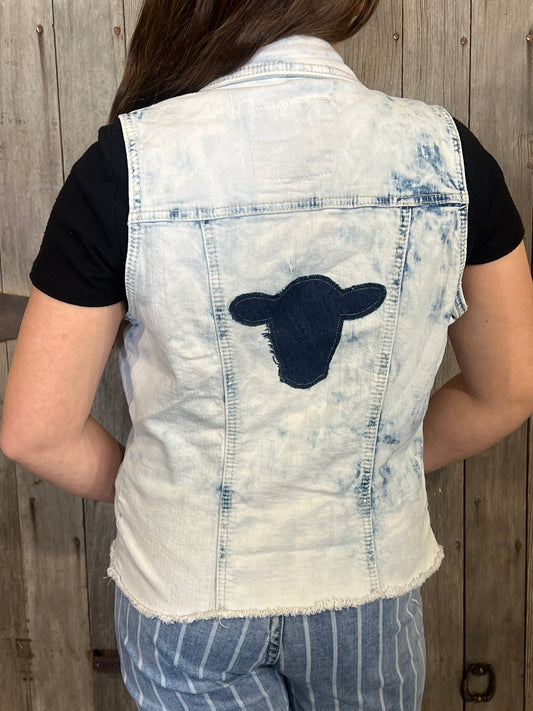 Cow Head Bleached Jean Vest