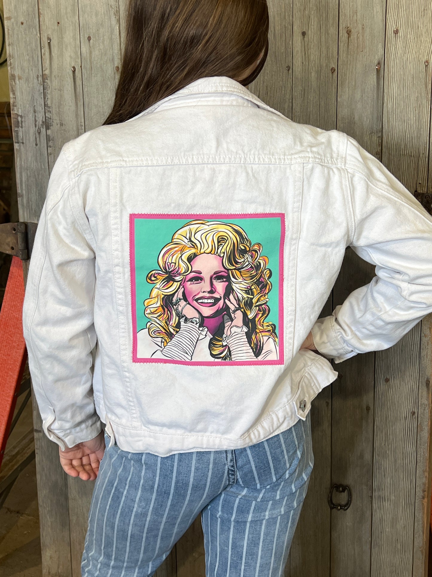 Dolly Parton white jean jacket