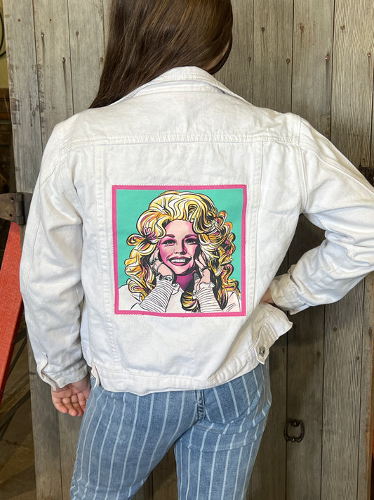 Dolly Parton white jean jacket