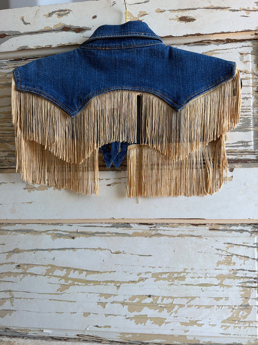 Gold Fringe Denim Cape -M