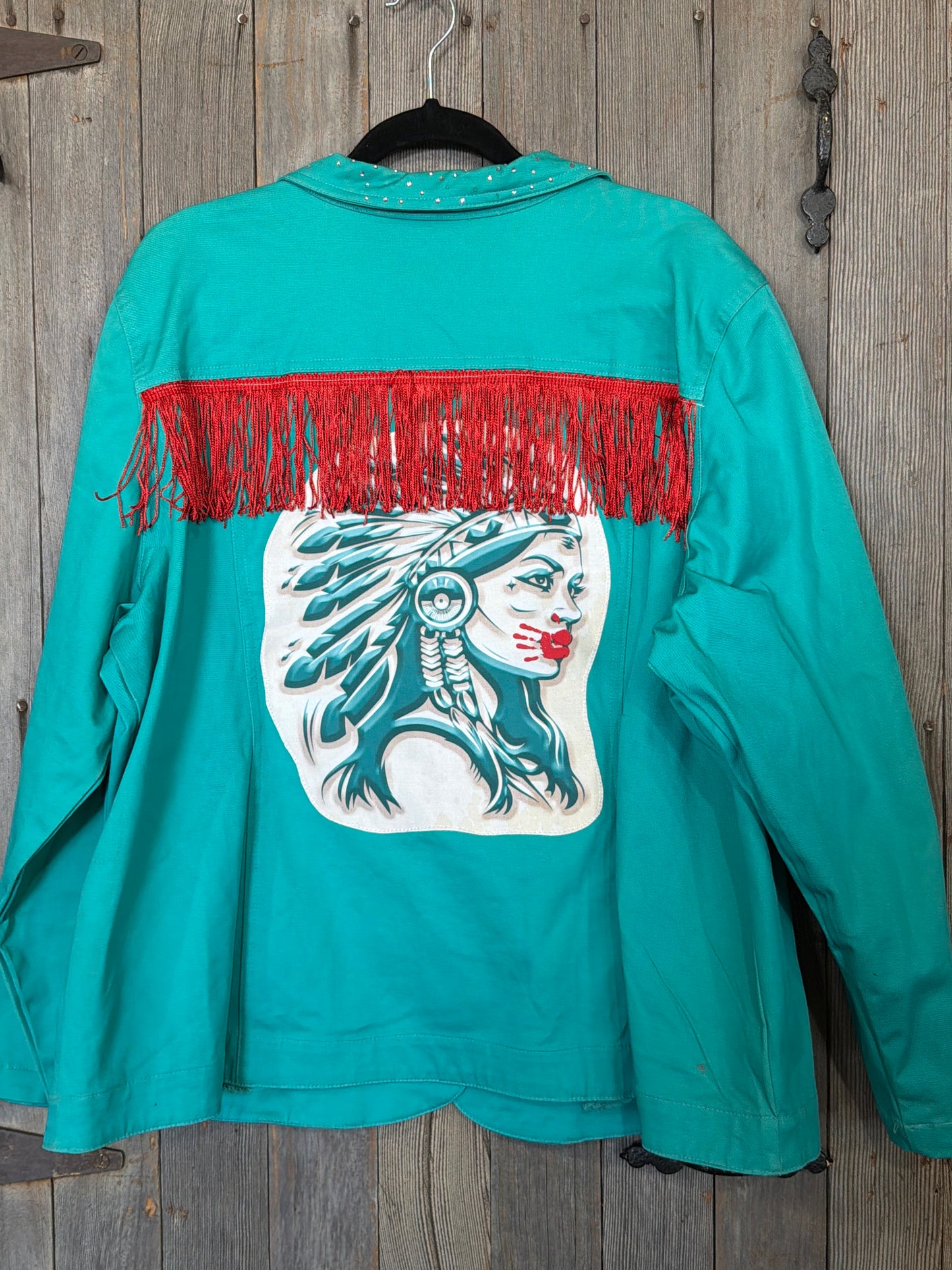 MMIW 2X turquoise Red Handprint lightweight jacket