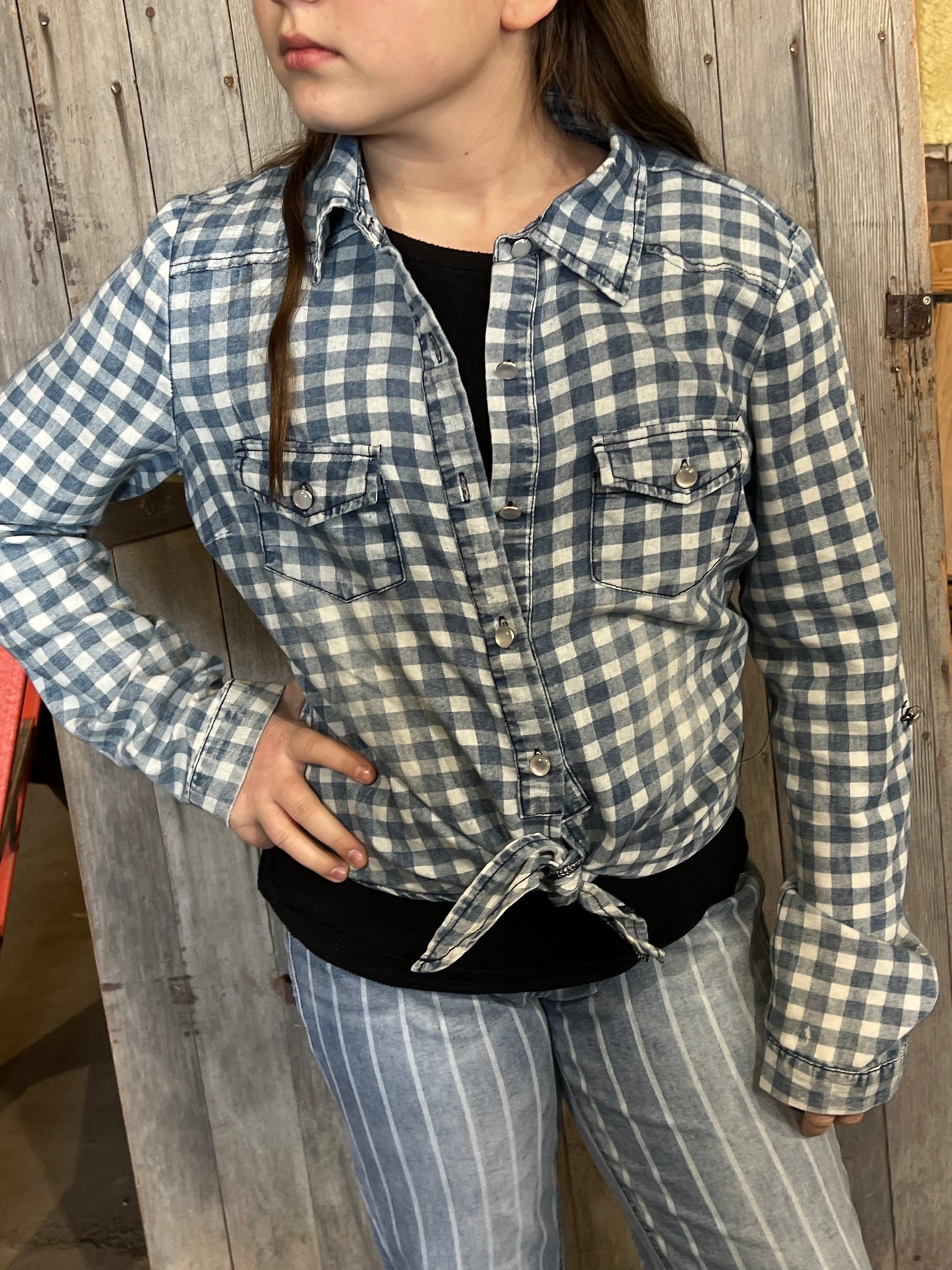 Plaid Chambray rodeo button up