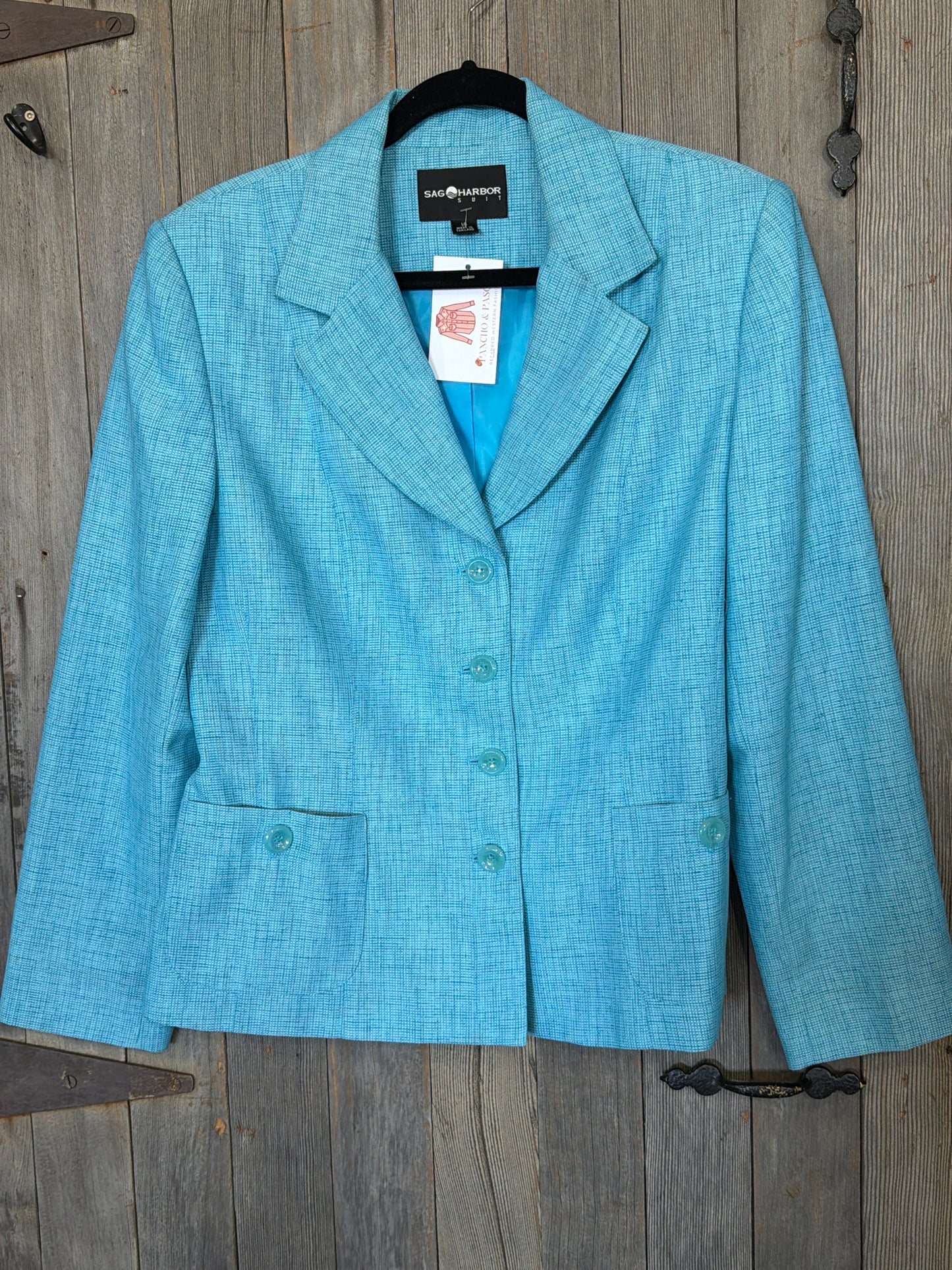 Light Blue with Turquoise stitching blazer size 14 Large