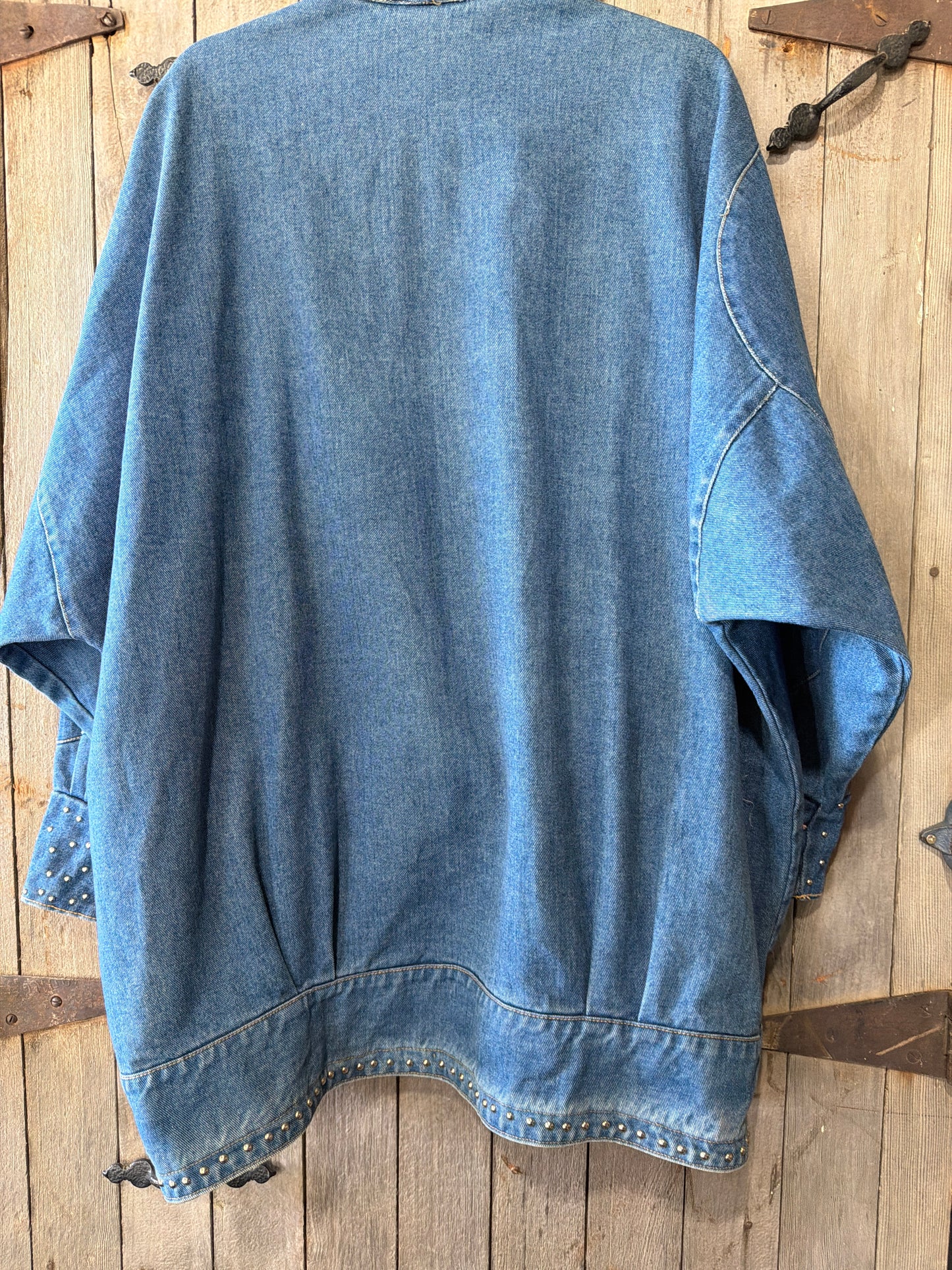 Denim and Faux Turquoise Studded Blazer Jacket 2XL