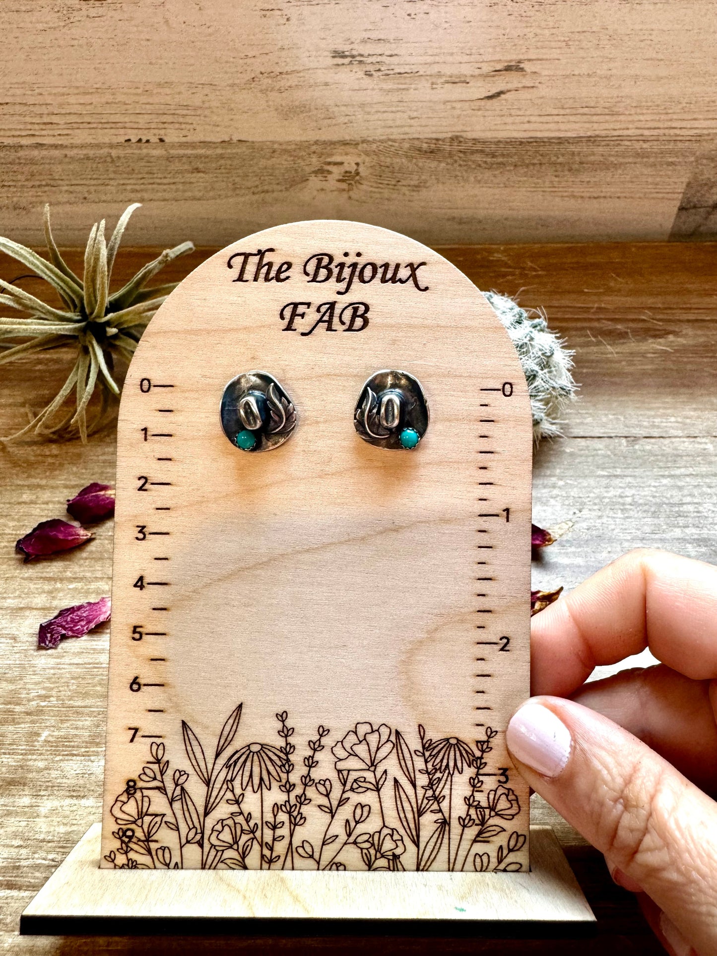 Cowboy Hat Stud Earrings with Kingman Turquoise
