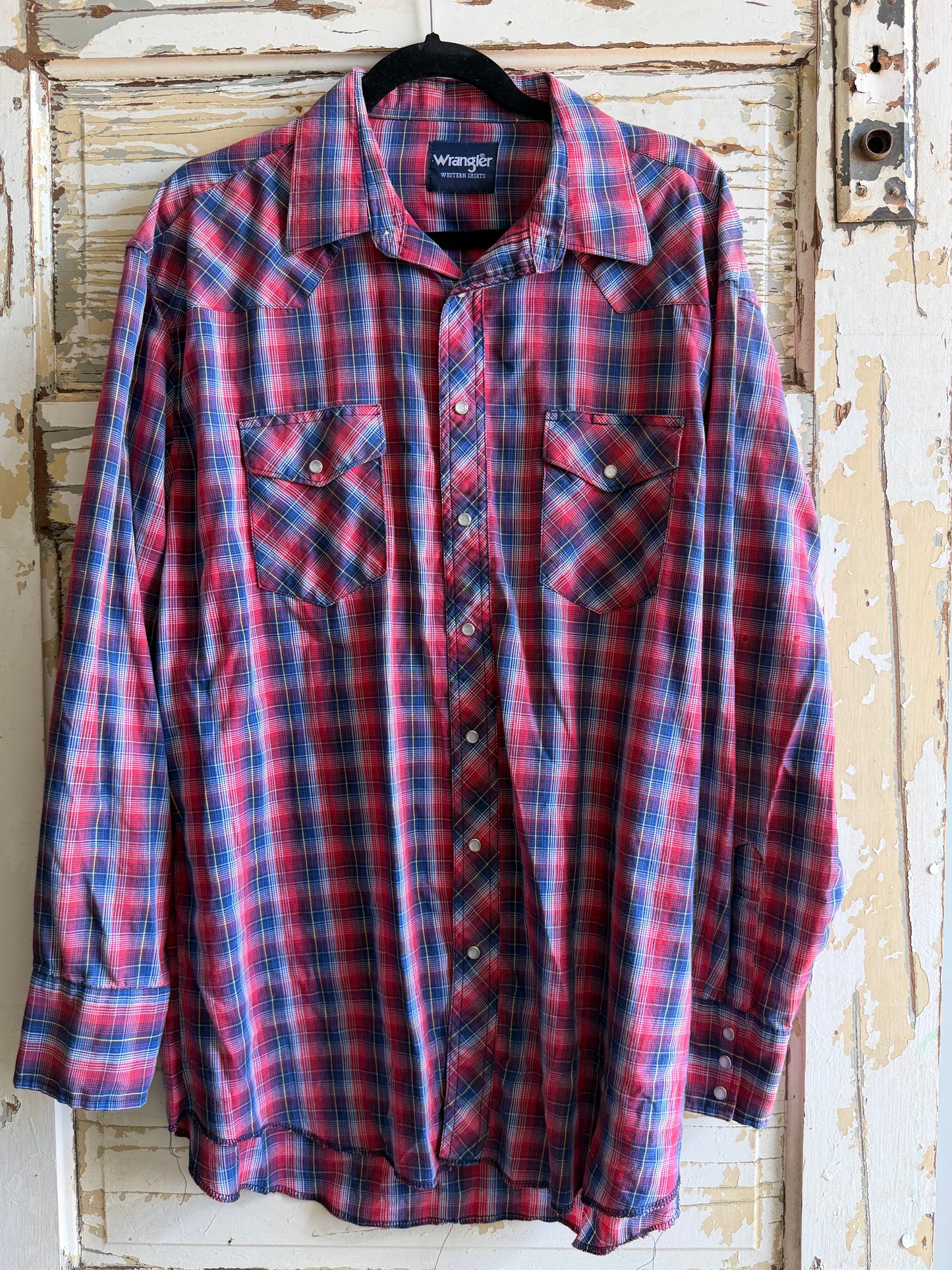 Long Sleeve Plaid Snap- Maybe XL