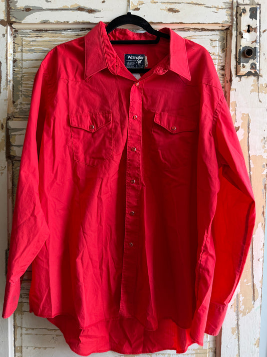 Long Sleeve Wrangler Snap Shirt- Red XL