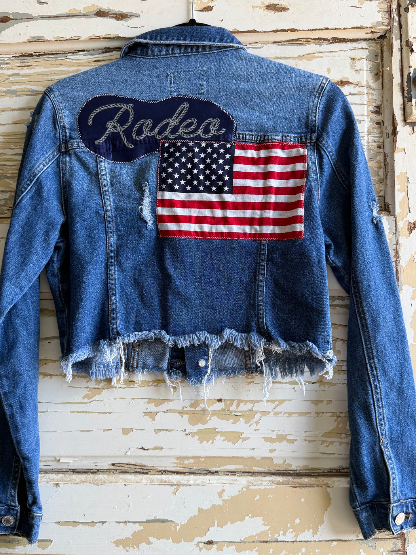 Distressed Rodeo Flag Crop- Adult S/Youth XL