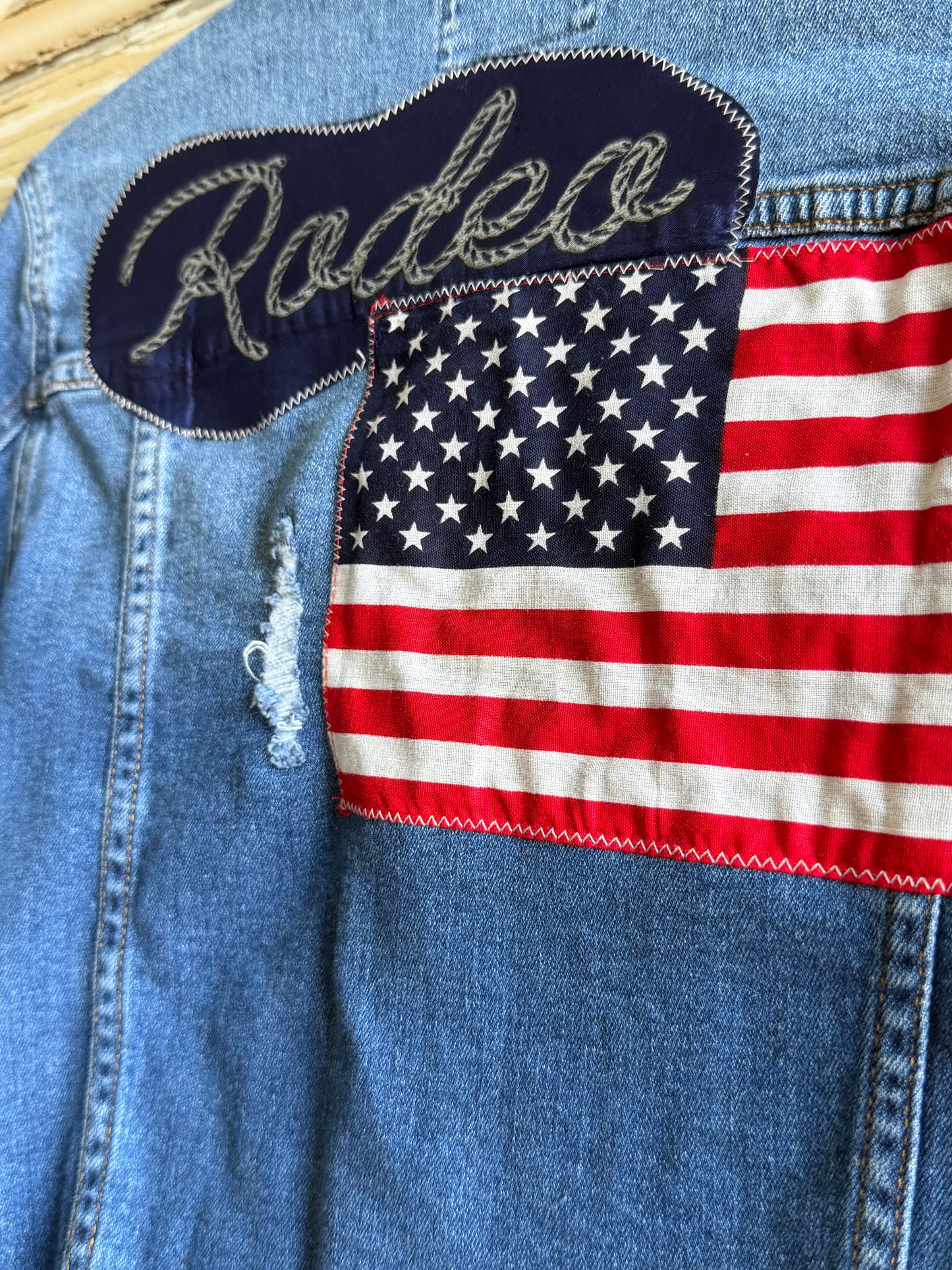 Distressed Rodeo Flag Crop- Adult S/Youth XL